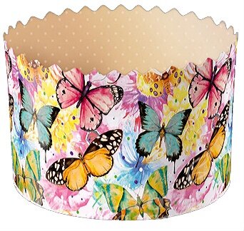 Форма бумажная для кулича на 150 гр Бабочки цветные, d70xh85 мм