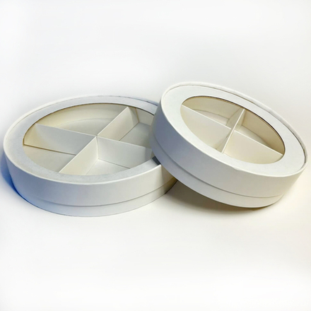 Коробка круглая с окном для ассорти сладостей 16*3,5 см, белая