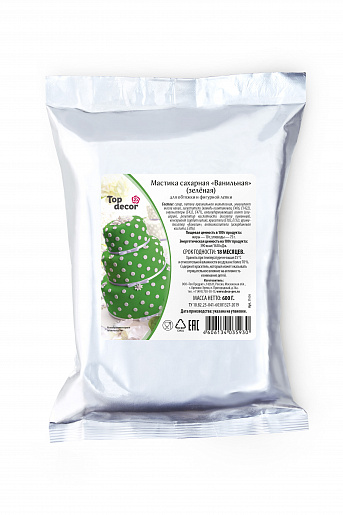 Мастика сахарная ванильная Топдекор, Зеленая, 600 гр