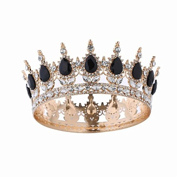 Декоративная корона для торта, 12,5 см, золото с черными камнями