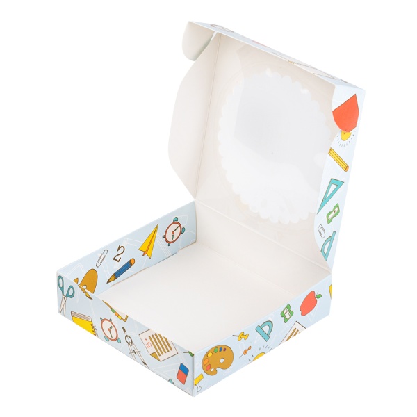 Коробка для печенья и пряников с окном "Школьная", 120*120*30 мм