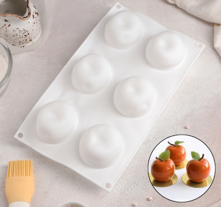 Форма для муссовых десертов и выпечки Доляна «Яблоко», 29×17×5,5 см, 6 ячеек, d=6 см