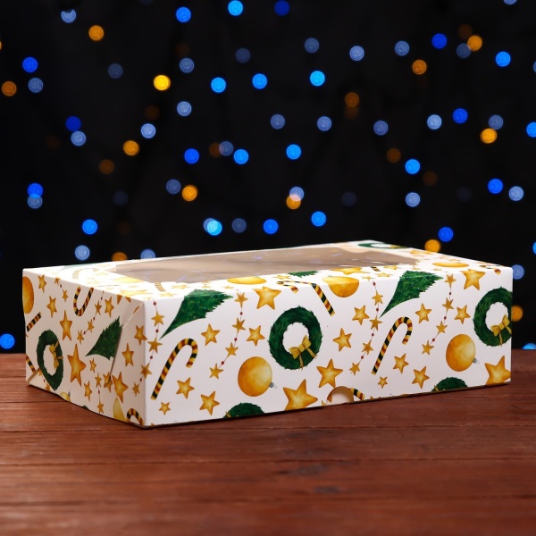 Коробка для зефира "Звезды и трости" с окном, 25*15*7 см