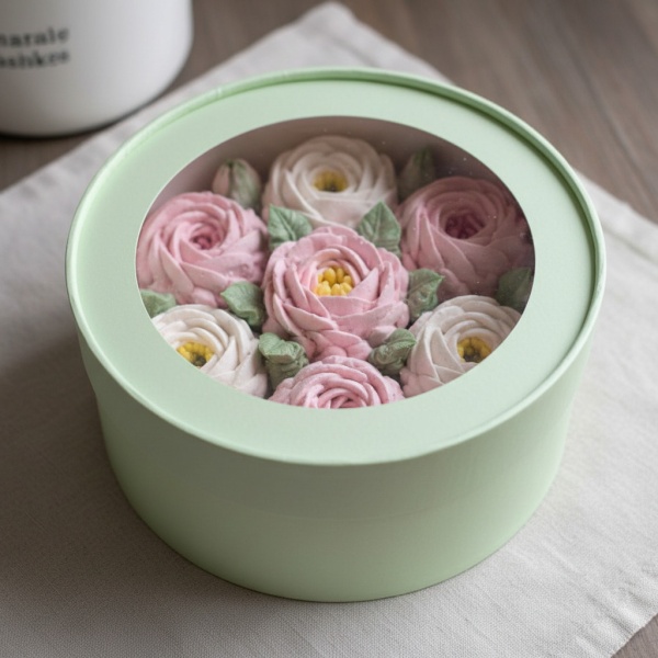 Коробка круглая с окном 16*7 см, фисташковая