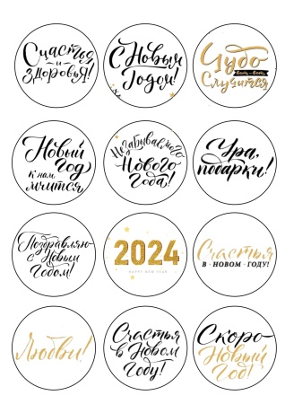 Капкейки 2024 Новогодние №1, картинка на сахарной бумаге