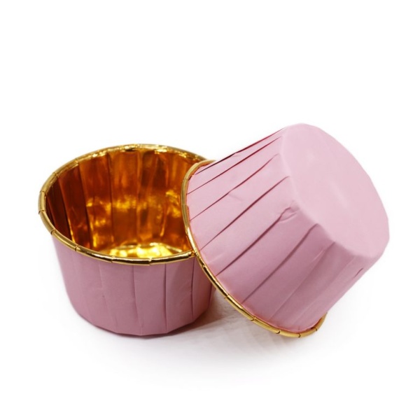 Капсула бумажная Маффин d50x40 мм, Золотой металлик + розовый, 1 шт