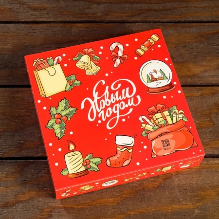 Коробка для 8 конфет + шоколад, с окном "Ёлочные игрушки"