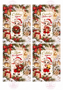 Сырки и конфеты Новый год "Козлик бант 1", картинка на сахарной бумаге