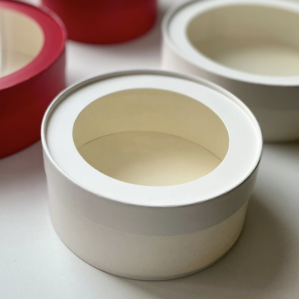 Коробка круглая с окном 16*7 см, белая