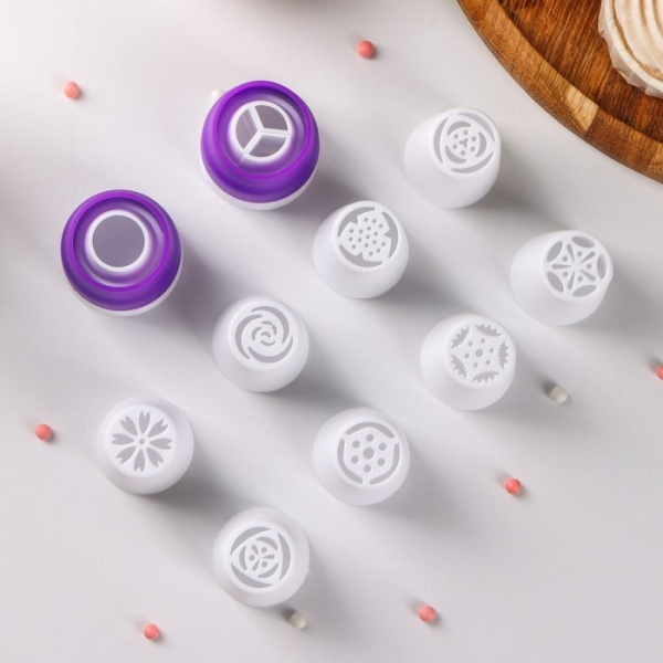 Набор насадок кондитерских, d=3,5 см, 8 шт, 2 адаптера, цвет МИКС