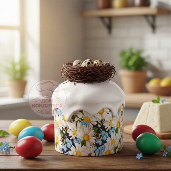 Форма бумажная для кулича на 60 гр "Ромашки" d60xh45 мм