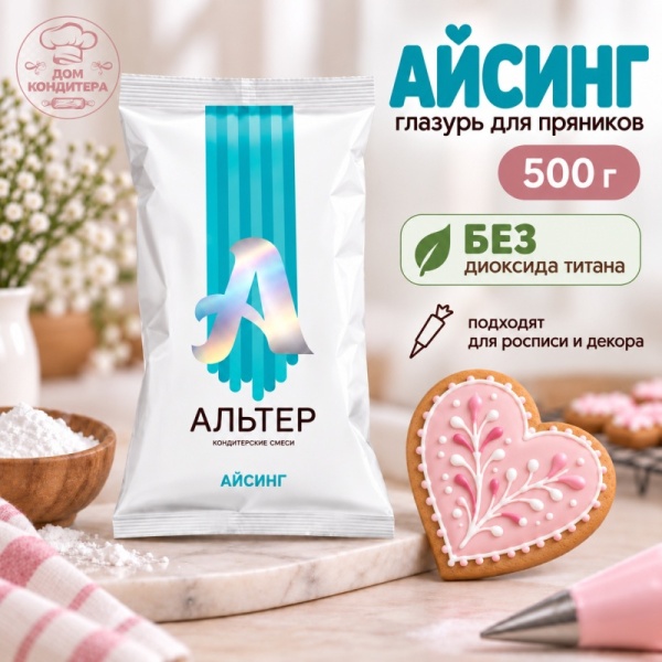 Сухая смесь для декора пряников Альтер Айсинг, БЕЗ ДИОКСИДА ТИТАНА, 500 гр