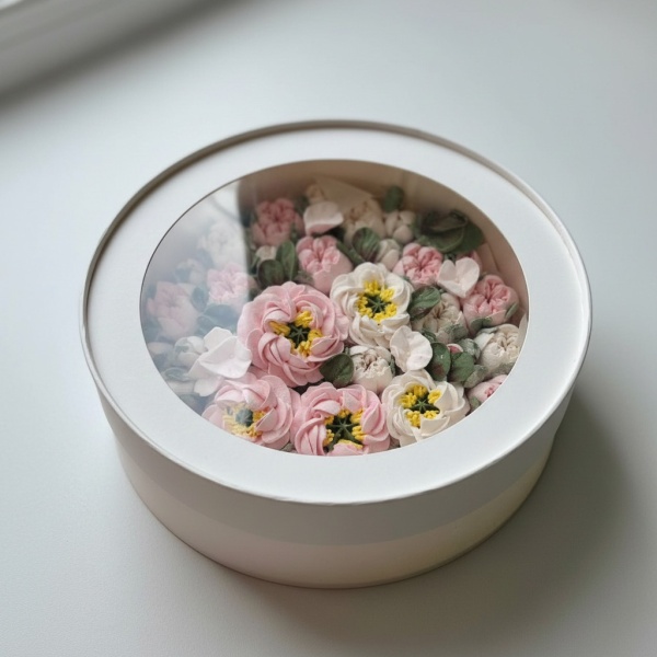 Коробка круглая с окном 20*7 см, белая