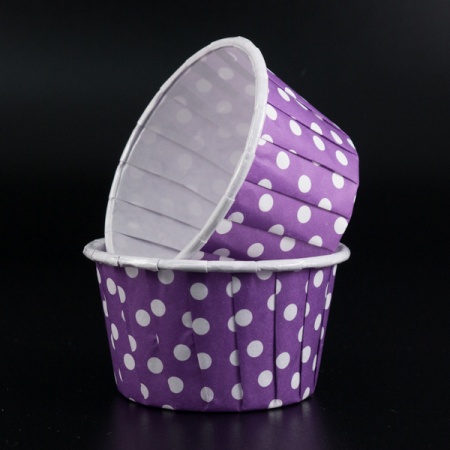 Капсула бумажная Маффин d50*40 мм, Фиолетовая в горох с ламинацией, 1 шт