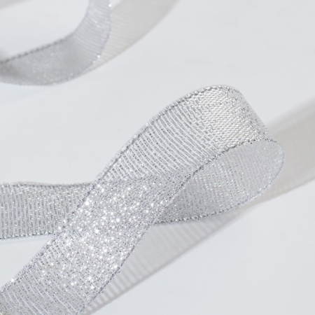 Лента парчовая 20 мм, 22 ± 1 м, цвет серебро