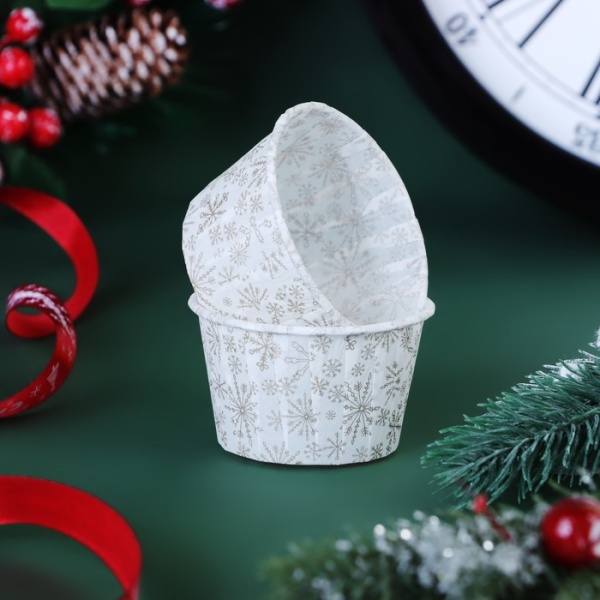 Капсула бумажная Маффин d50*40 мм, Снежинки, 1 шт