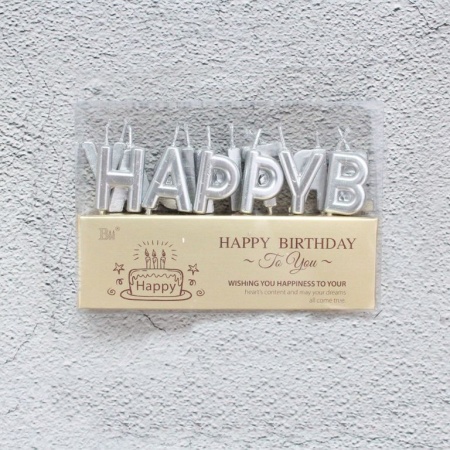 Свечи в торт "Happy Birthday", 7 см, серебряные