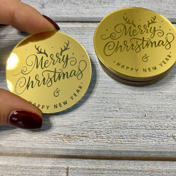 Акриловый топпер круг "Merry christmas №4» , золото