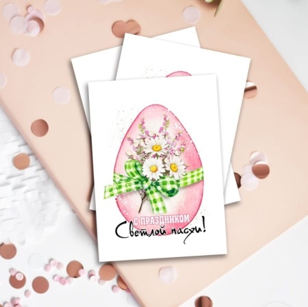 Открытка мини «Светлой Пасхи», ромашки, розовая, 7*10 см, 1 шт