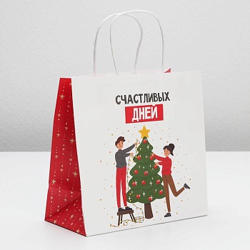 Пакет подарочный крафтовый «Счастливых дней», 22*22*11 см