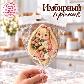 Пряник имбирный "Зайка с подарком", 10 см
