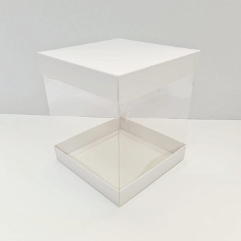 Коробка для торта прозрачная 160*160*180 мм, белая