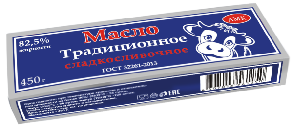 Масло сладко-сливочное Традиционное 82,5% АМК, 450 гр