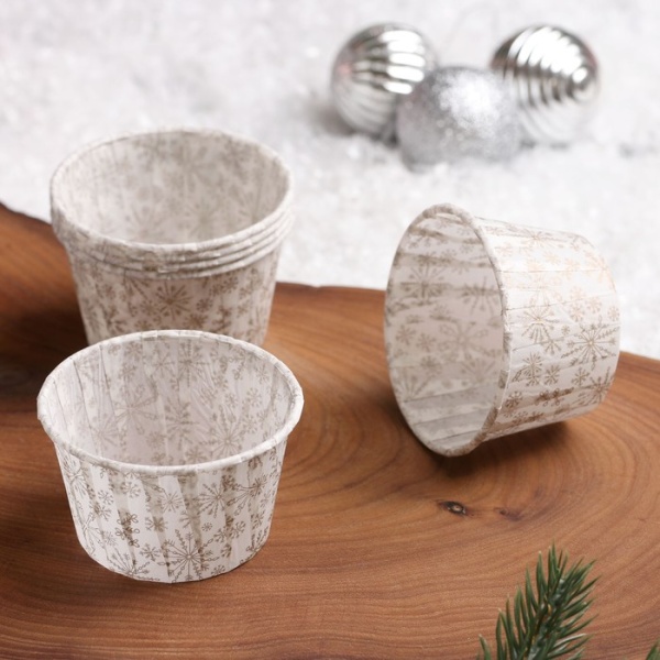 Капсула бумажная Маффин d50*40 мм, Снежинки, 1 шт