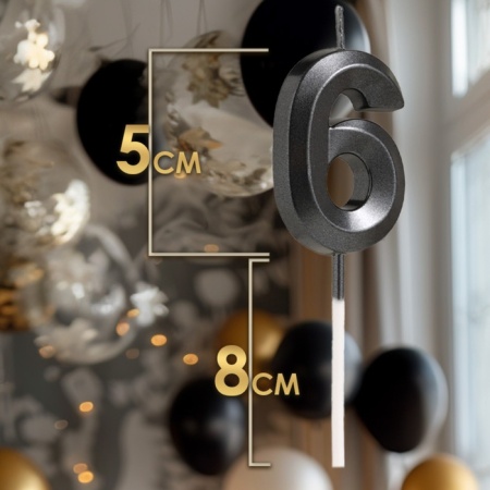 Свеча для торта "Цифра 6", черная с гранями 5 см