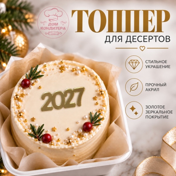 Акриловый топпер 2027 №4, 4 см, золото