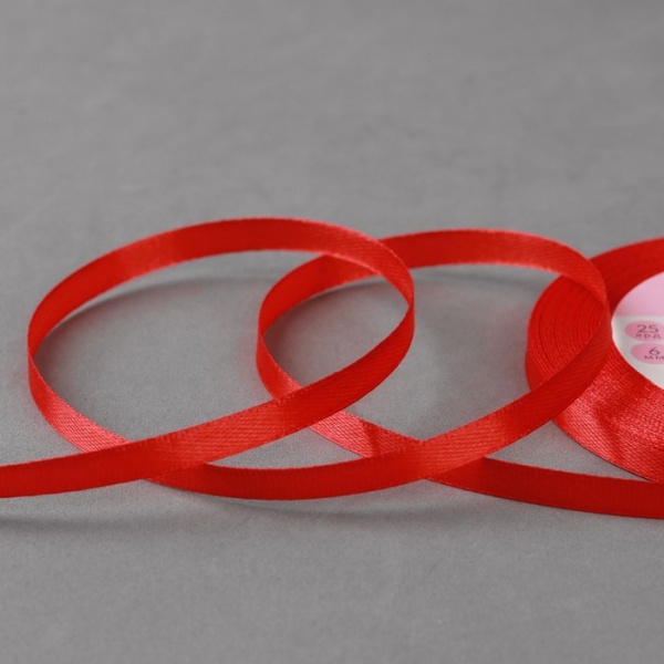 Лента атласная 6 мм, 23 ± 1 м, цвет красный №26