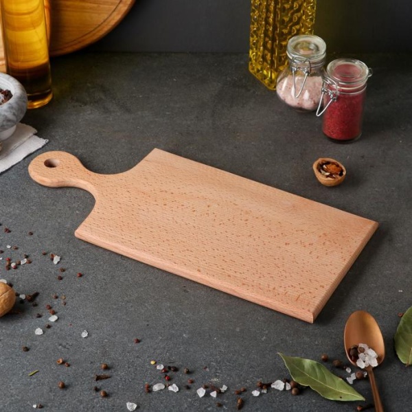 Доска разделочная, прямоугольная с ручкой, 36 х 16 см, цельный массив бука