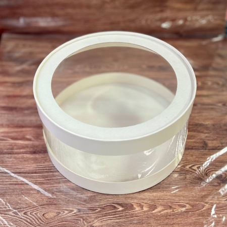 Коробка круглая с прозрачными стенками и окном 20*10 см, белая (АКВАШАЙБА)