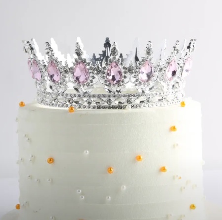Декоративная корона для торта, 12,5 см, серебро с розовыми камнями