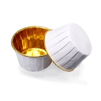 Капсула бумажная Маффин d50x40 мм, Золотой металлик + белый, 1 шт