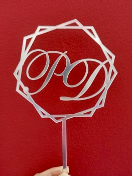 Акриловый топпер по индивидуальным размерам, Инициалы геометрия, 11*11 см