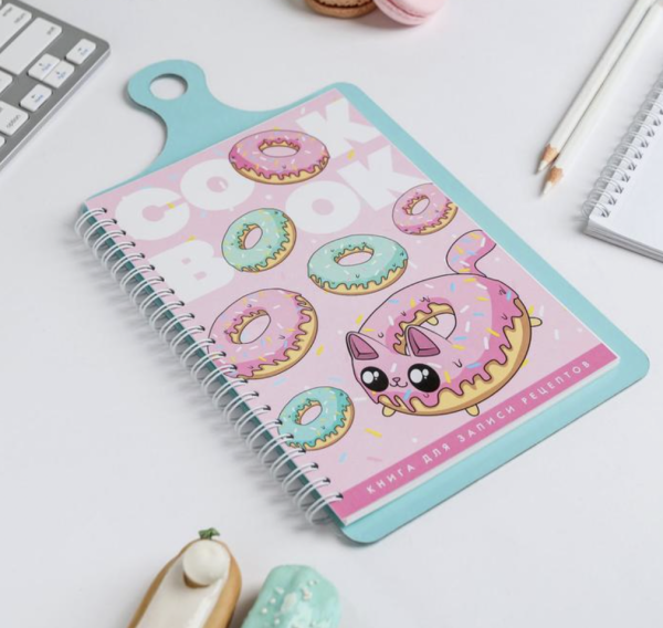 Кулинарная книга для записей на картонной доске, с наклейками, 60 листов «Cook book пончики»