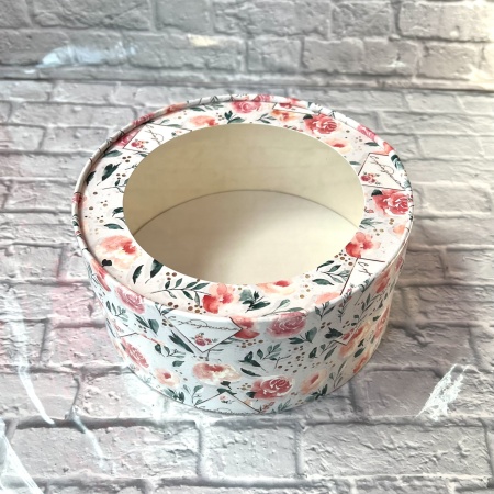 Коробка круглая с окном 16*7 см, с праздником/розы