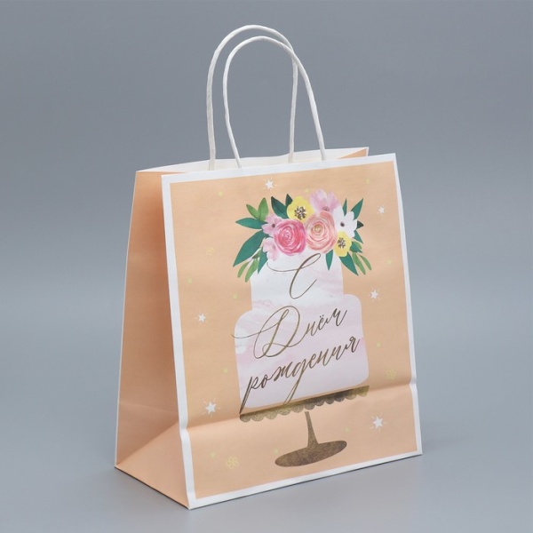 Пакет подарочный крафтовый «Праздничный торт», 22 × 25 × 12 см