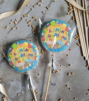 Пряник имбирный круг "С Днем рождения" капкейки, 6 см, 1 шт