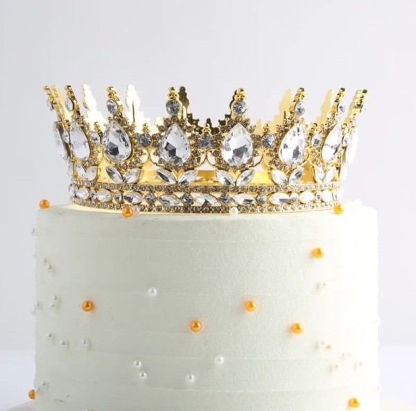 Декоративная корона для торта, 12,5 см, золото с белыми камнями