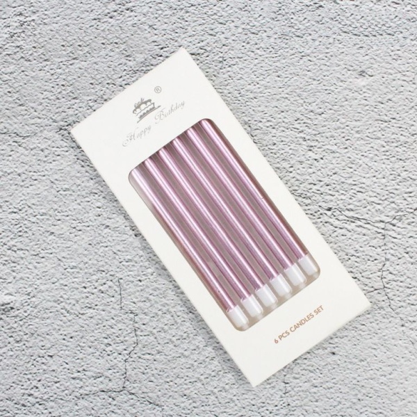 Набор свечей для торта «Happy Birthday, 6 в 1», 10,5 см, розовый металлик