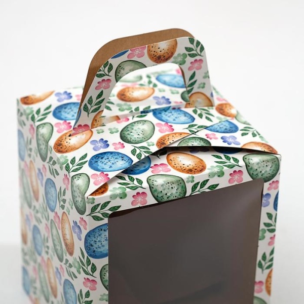 Коробка для кулича с окном "Пасхальный микс" 15*15*18 см