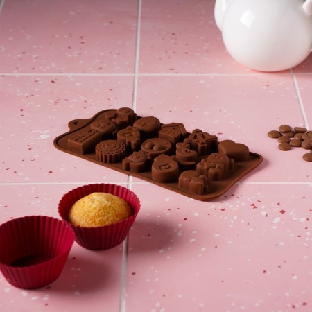 Форма силиконовая для шоколада «Счастье есть», 21×11 см, силикон, 15 ячеек