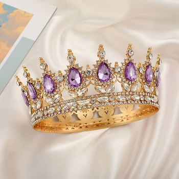 Декоративная корона для торта, 12,5 см, золото с сиреневыми камнями