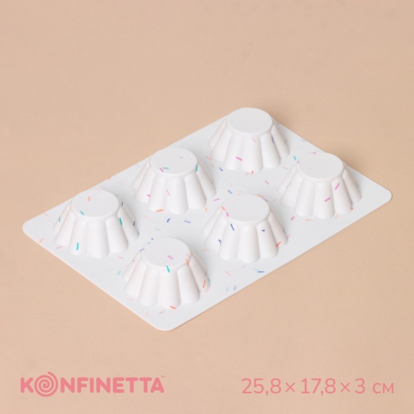 Форма для выпечки KONFINETTA «Сладости. Пудинг», силикон, 25.8×17.8×3 см, 6 ячеек (d=7 см)