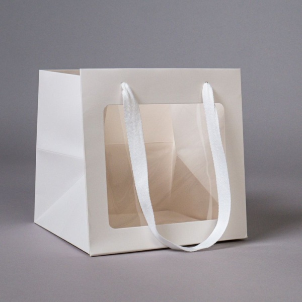 Пакет для торта с окном и квадратным дном 20х20х20 см, белый