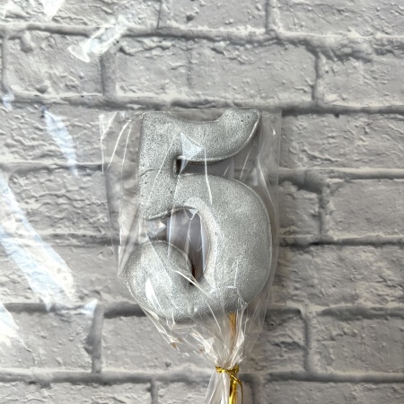 Пряник имбирный "ЦИФРА 5", серебро , 8-9 см