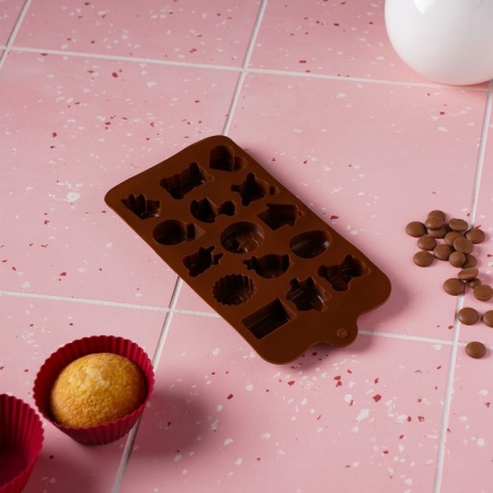 Форма силиконовая для шоколада «Счастье есть», 21×11 см, силикон, 15 ячеек