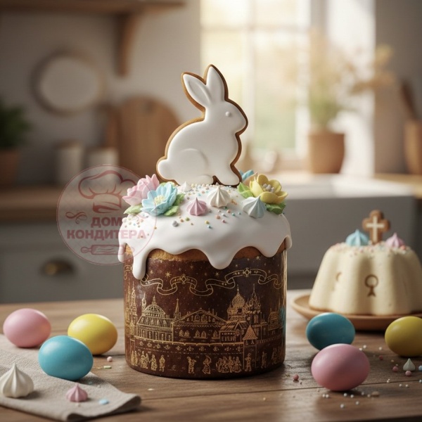 Форма бумажная для кулича на 200 гр Храм золотой, d90xh90 мм